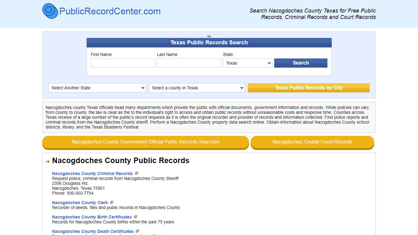 Nacogdoches County Texas Free Public Records - Court ...