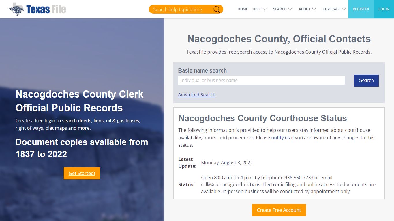 Nacogdoches County Clerk Official Public Records | TexasFile